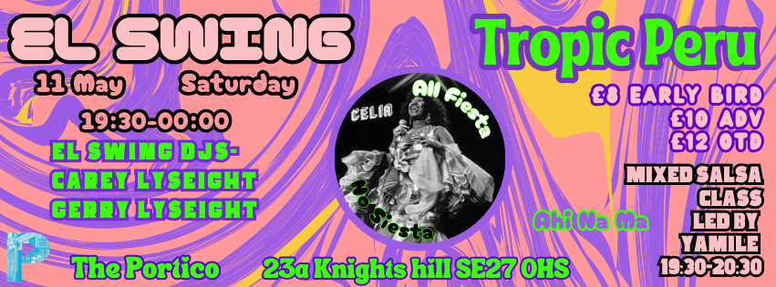 Poster graphic for El Swing at The Portico in May