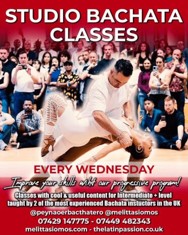 Poster graphic for studio bachata classes by Peynao and Melitta
