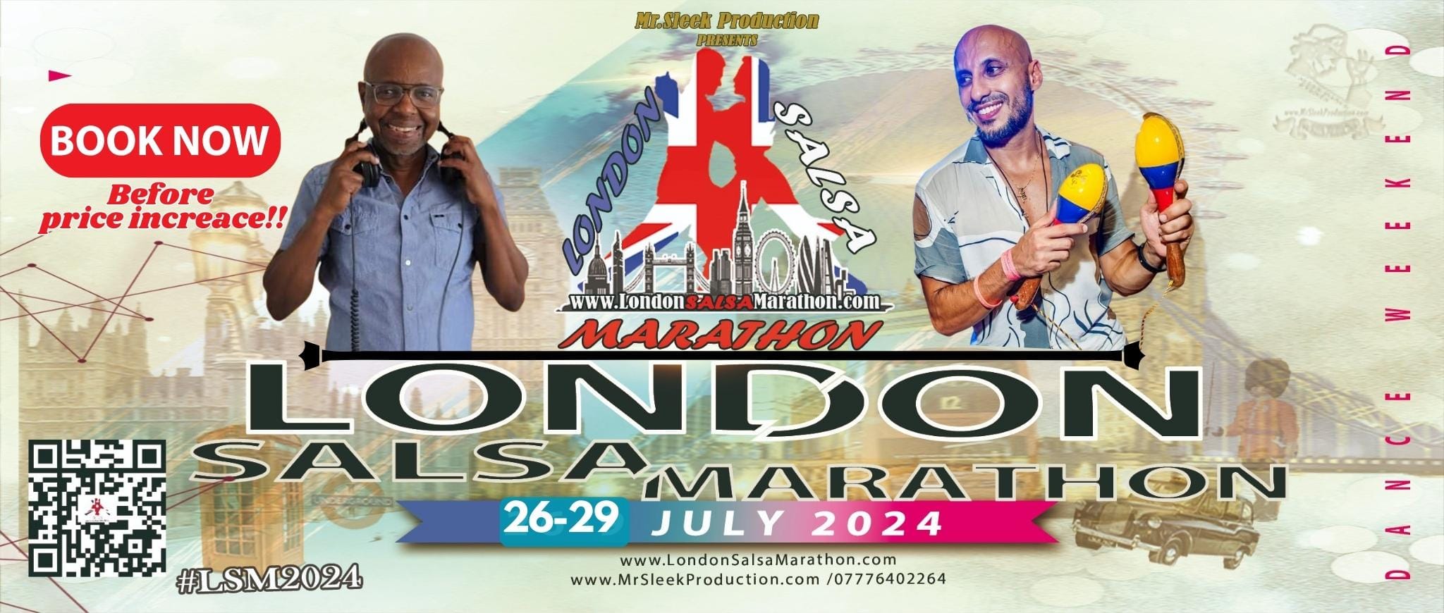 Poster graphic for London Salsa Marathon in July 2024