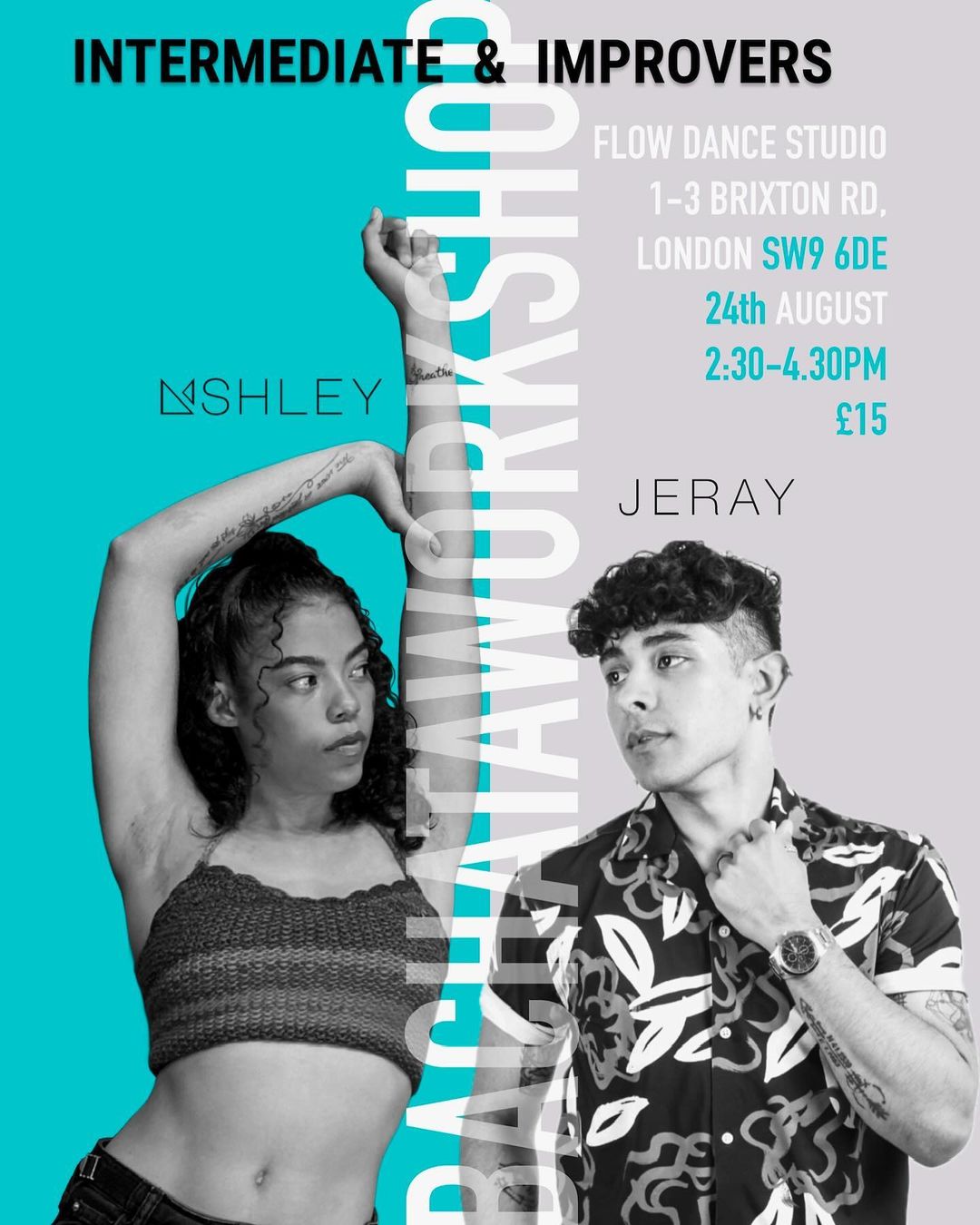 Poster graphic for bachata masterclass on connection and energy changes