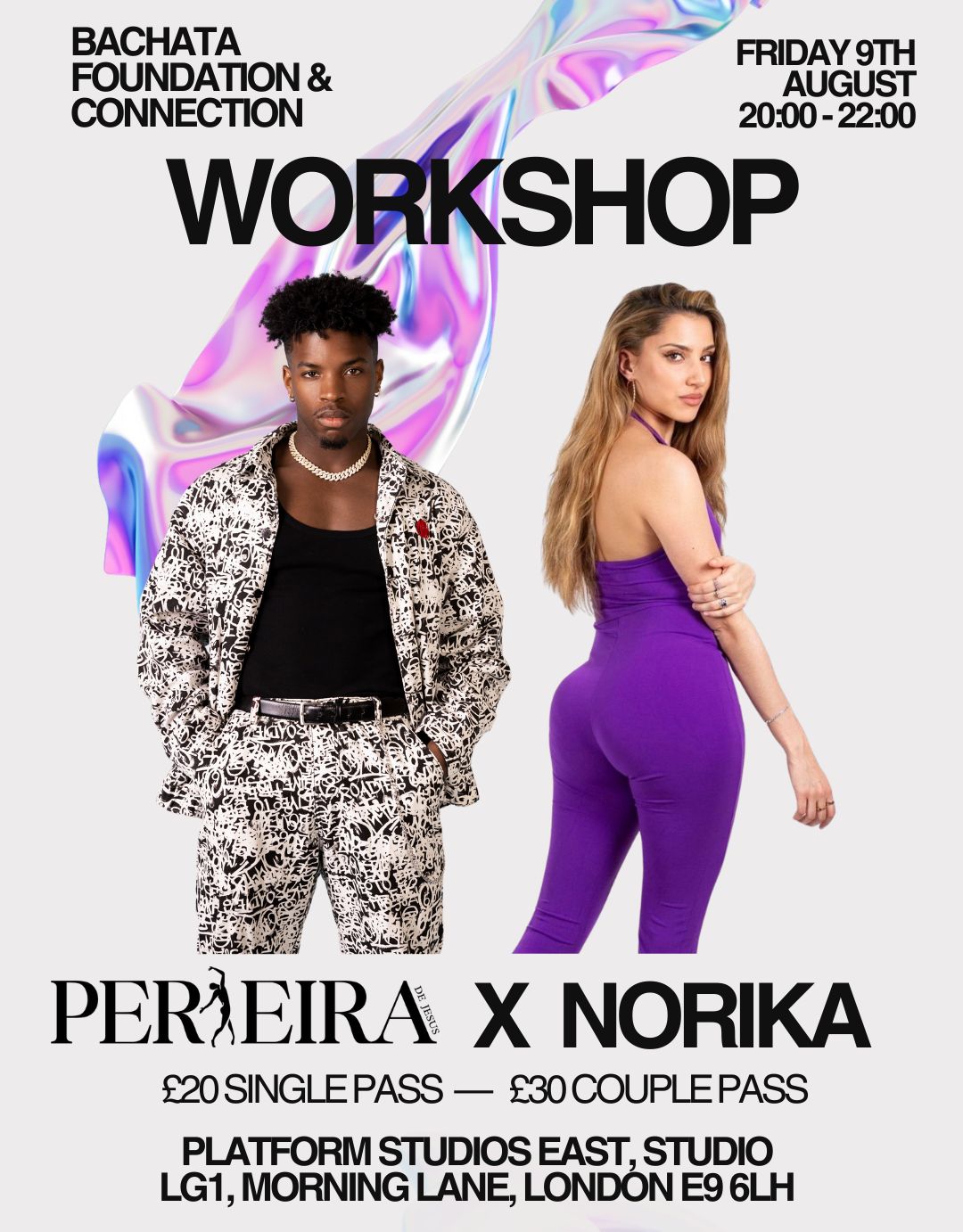 Poster graphic for Bachata foundation and connection workshop