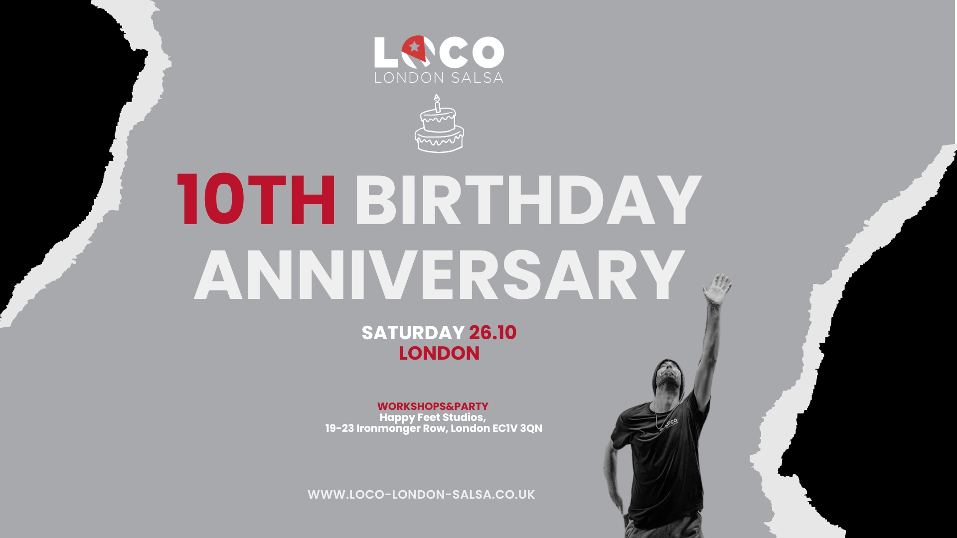 Poster graphic for Loco London Salsa's 10th Anniversary