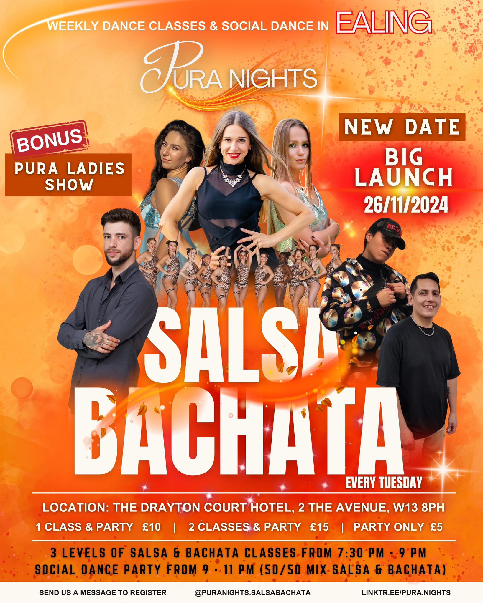 Poster graphic for Pura Nights Ealing Launch PArty